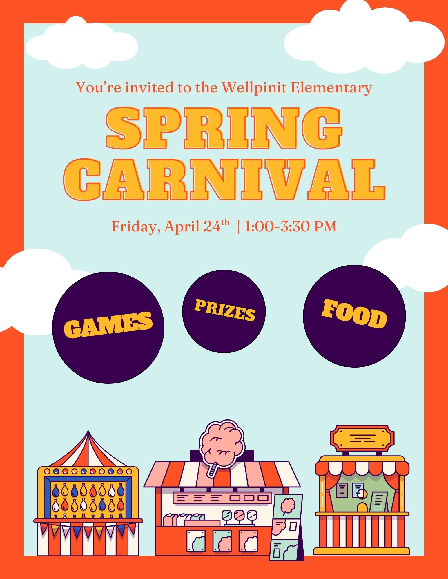 Flyer for Elementary Spring Carnival on April 24th from 1:00-3:30PM